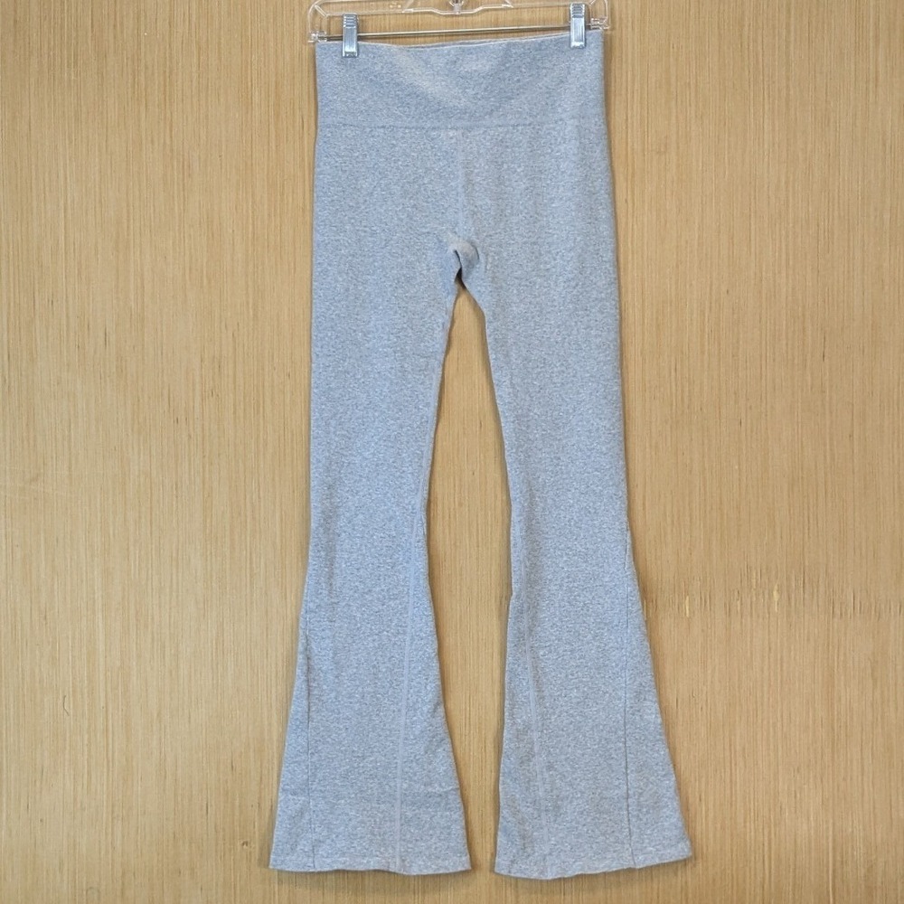 Forever 21 Women Heather Gray Ribbed Knit Flare Leggings High Waist Yoga Pants L